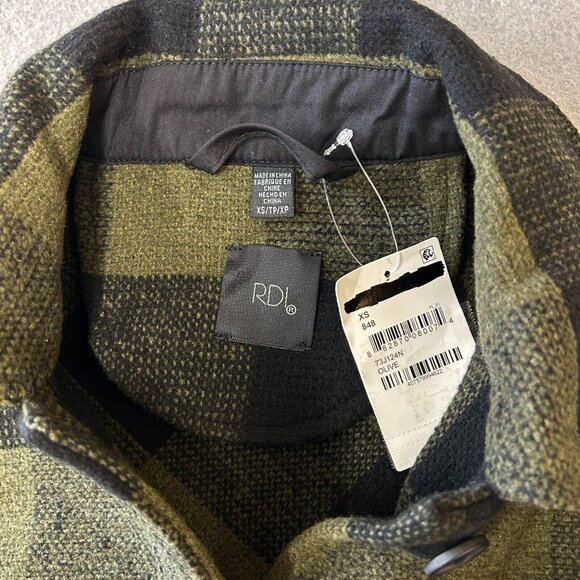 NWT RDI Plaid Collar Shirt Jacket Size XS Olive Green Black Pockets Shacket - Picture 7 of 12